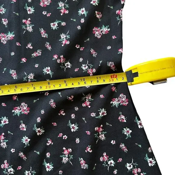 NEW Mango Black Floral Long Sleeve Mini Dress Puff Shoulder Ruffle Hem Size XS - Picture 9 of 12